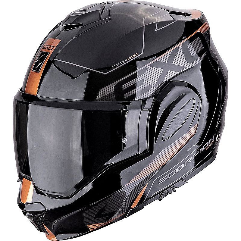 fb4b8c81d181f56236773a5eb79c9995 Casco abatible Scorpion Exo Tech Evo negro/cobre ML - Imagen 1